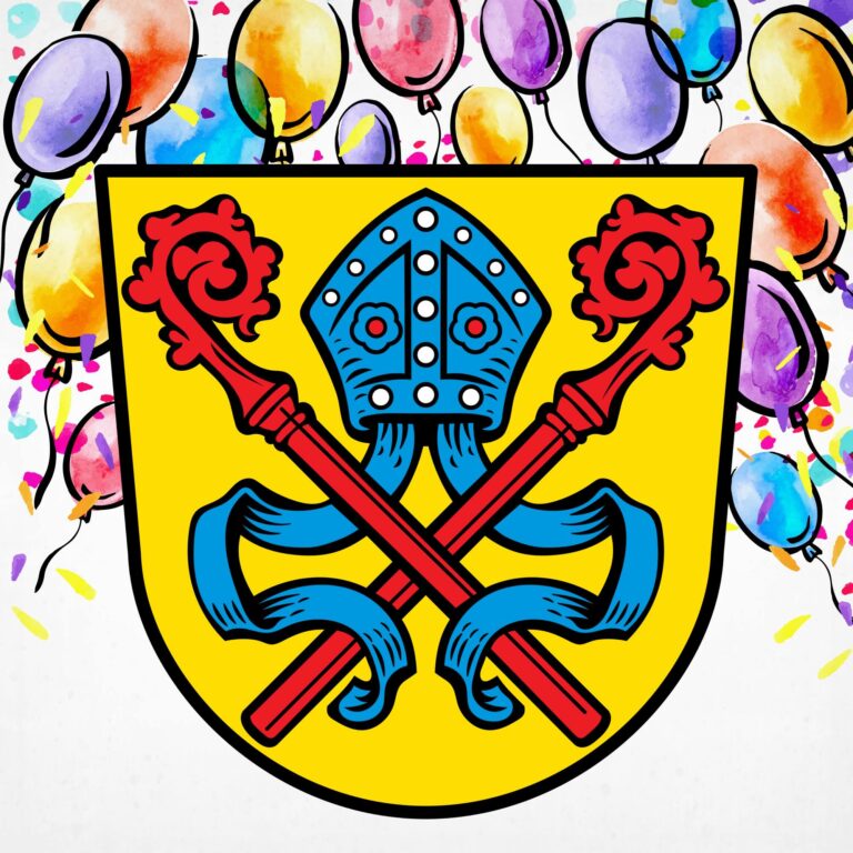 Wappen von Weinähr mit Luftballons außen herum - das Bild wird verwendet um Gratulationen hervorzuheben.