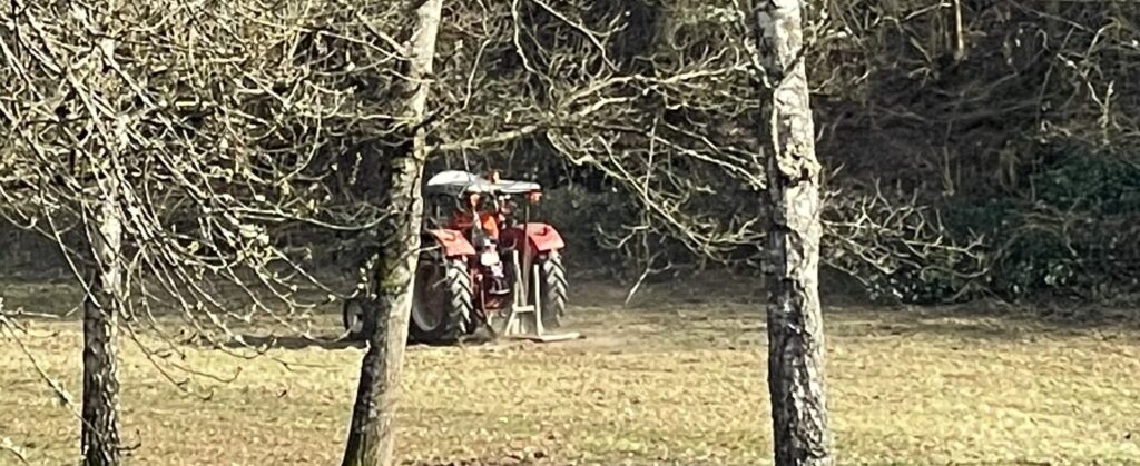 Begradigung des Bolzplatzes mit einem Schlepper